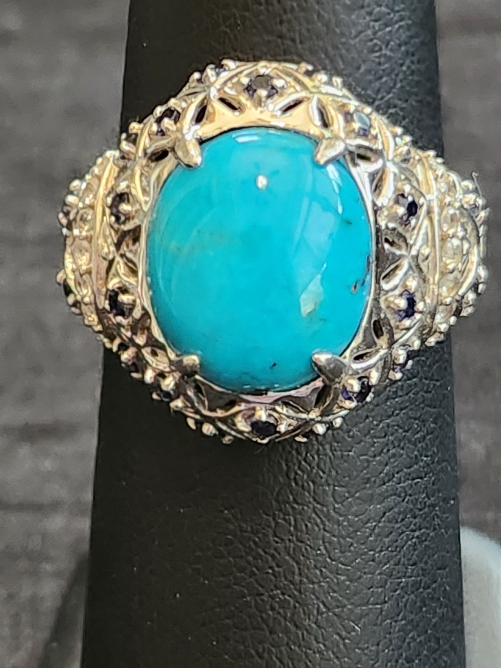 Huge Vintage Lorenzo QVC 925 Sterling Turquoise Iolite Statement Ring Size 10